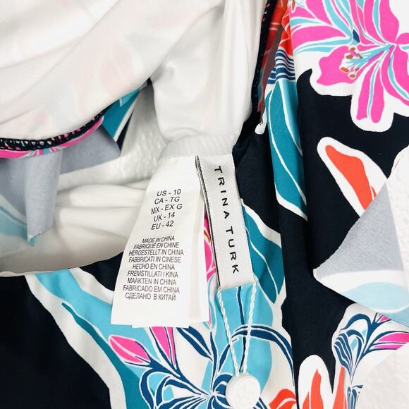 NWT Trina Turk Size 10 Ruffled Bandeau Bikini Top Multicolor Tropical Floral - Picture 6 of 6